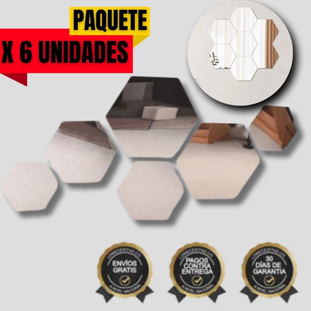 Espejos Decorativos Hexagonales X6 unidades.